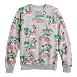 Disney Women’s Christmas Holiday Mickey Minnie Ice Skating Gray Sweatshirt NWT S